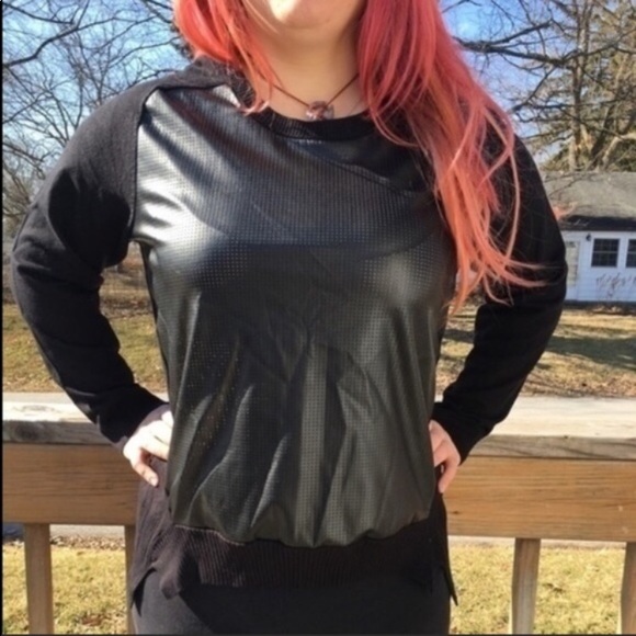 Alfani Black Perforated Leather Front Sweater SZ L! NEW! - Picture 6 of 11